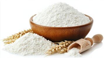 Wheat Flour in Wooden Bowl with Wheat photo