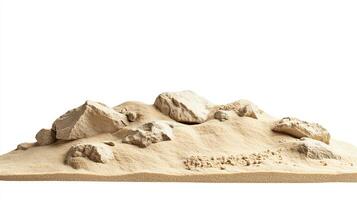 Sand pile with rocks. Desert landscape element. photo