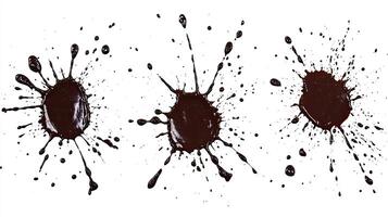 Three dark brown splatters on white background photo