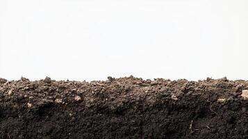 Dark soil ground texture isolated on white background photo