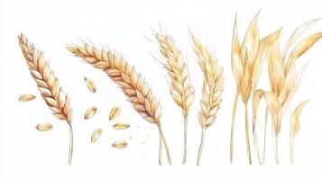 Wheat stalks and grains watercolor illustration photo