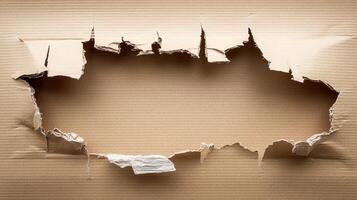 Torn Cardboard with Hole. Ripped Paper Background photo