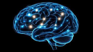 Human Brain with Glowing Synapses. Concept of intelligence, neurology, and mind. photo
