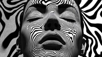 Abstract Face, Black and White Stripes, Optical Illusion photo