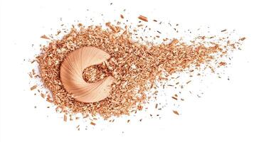 Copper shavings and curl. Metal shavings texture background. photo