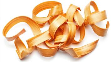 Wood shavings, wood curls, wood texture. Natural material background. photo