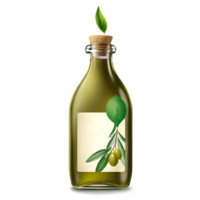 olive oil bottle with olive leaves and leaves on transparent background png