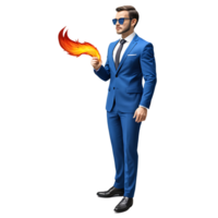 a man in a suit and tie holding a flaming torch png