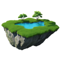 an island with a pond and two trees on it png
