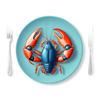 lobster on plate with fork and knife on transparent background png
