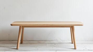 A table with wooden legs and a wooden top photo