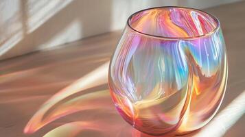 A colorful glass vase sitting on a table photo