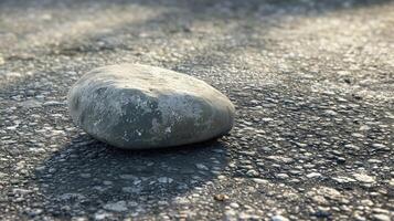 A rock sitting on the ground in a field photo