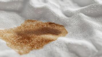 A brown stain on a white cloth photo