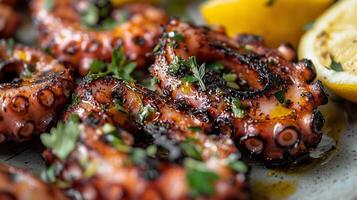 Grilled octopus with lemon and parsley photo