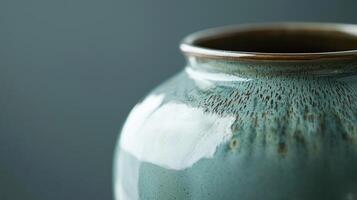 A close up of a blue vase with brown spots photo