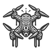 A black and white drawing of a drone vector