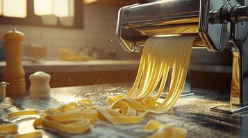 A pasta machine is being used to make pasta photo