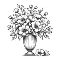 A drawing of a vase with flowers vector