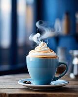 Blue Coffee Cup with Latte photo