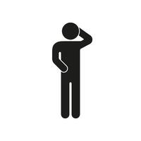 Man Figure in Pondering Pose Silhouette Icon. Stick Figure with Thoughtful Gesture Glyph Symbol. Isolated Illustration vector