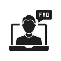 Man on Call with FAQ Bubble Silhouette Icon for Online Support and Communication. Conference, Virtual Support Services Glyph Symbol. Isolated Illustration vector