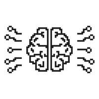 Pixelated Brain Icon with Neural Connections. Digital Brain and Data Flow Symbol in Pixel Art Style. Neural Network and Intelligence Symbol. Isolated Illustration vector