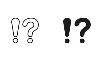 Alert Symbol. Question Mark and Exclamation Point Line and Silhouette Icon Set. Caution Information. FAQ, Answer Pictogram. Interrogative Warning Sign. Editable Stroke. Isolated Illustration vector