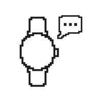 Pixelated Smartwatch Icon with Speech Bubble. Wearable Technology and Communication Symbol in Pixel Art Style. Isolated Illustration vector