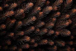 Top view of fir tree branch painted in Mocha Mousse color. Christmas background. photo