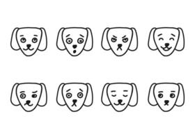 Dog head different facial expressions, line doodle character set. Hand drawn outline emotion on dog face. Happy, angry, sad and other mood. illustration vector
