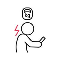 Load on neck and back when posture tilting head with phone, pain of weight, outline. Angle of bending head related to pressure on spine. Stage text neck syndrome. Improper posture, stoop vector