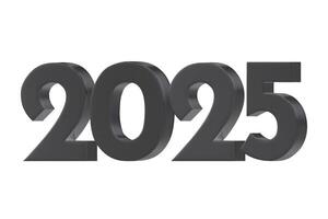 3D numbers 2025 in a black metallic color. Design object for New Year greeting cards, advertising banners. Metal numbers are bold and sleek, and with sharp edges. 3D element isolated on white vector
