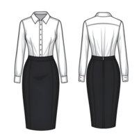 white shirt and black skirt, front and back view png