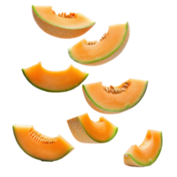 Falling slices of Cantaloupe melon isolate on transparency background png