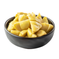 Sliced pieces of durian fruit in bowl front view isolate on transparency background png