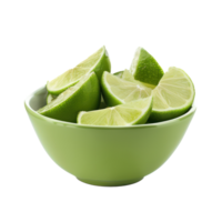 Sliced pieces of Lime in bowl front view isolate on transparency background png