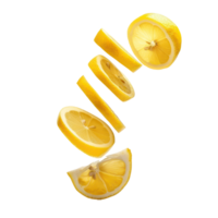 Falling slices of Lemon isolate on transparency background png