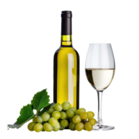 Green grapes wine bottle and glassed front view isolate on transparency background png