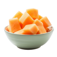 Cantaloupe melon chunks in a bowl isolate on transparency background png