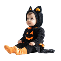 Baby wearing halloween costume with accessories side view full length isolate on transparency background png