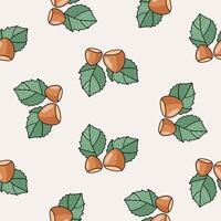Hand drawn pattern of hazelnuts. Seamless pattern with hazelnuts on a white background. vector