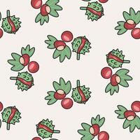 Cute pattern of chestnut leaves and seeds on a white background vector
