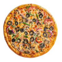 pizza with olives, mushrooms and peppers on a transparent background png