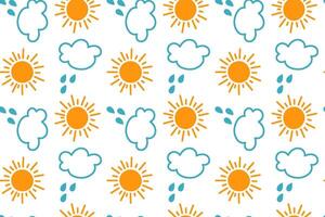 Pattern featuring sun, clouds, and rain in bright colors on a white background vector
