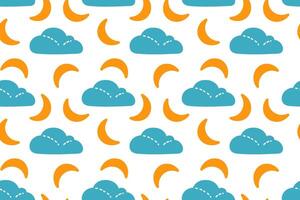 Colorful pattern featuring clouds and crescent moons against a white background vector