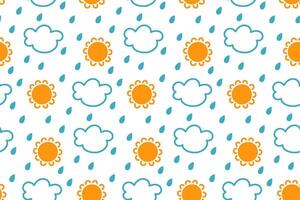 Colorful weather pattern featuring sun, clouds, and rain on a light background vector