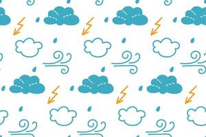 Colorful weather pattern featuring clouds, lightning, and wind illustrations for design purposes vector