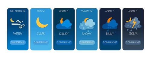Weather forecast highlights for multiple cities with varying conditions vector
