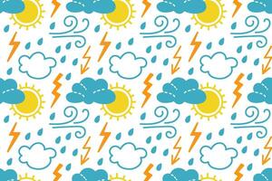 Colorful weather pattern featuring sun, clouds, rain, and lightning in a playful design vector
